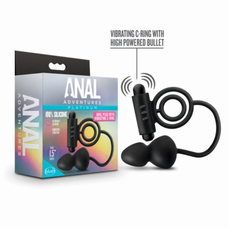Butt Plug with Vibrating Cockring Anal Adventures Platinum Black Anal Adventures Butt Plug with Vibrating Cockring Anal Adventures Platinum Black Vibrating butt plugs