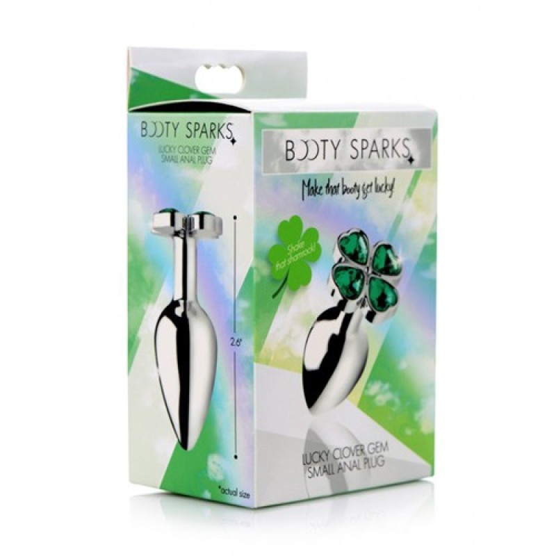 Booty Sparks Butt Plug With Jewel Booty Sparks Lucky Clover Silver/Green Non-Vibrating butt plugs