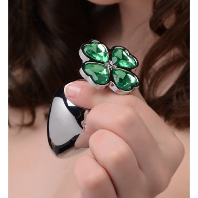 Booty Sparks Butt Plug With Jewel Booty Sparks Lucky Clover Silver/Green Non-Vibrating butt plugs