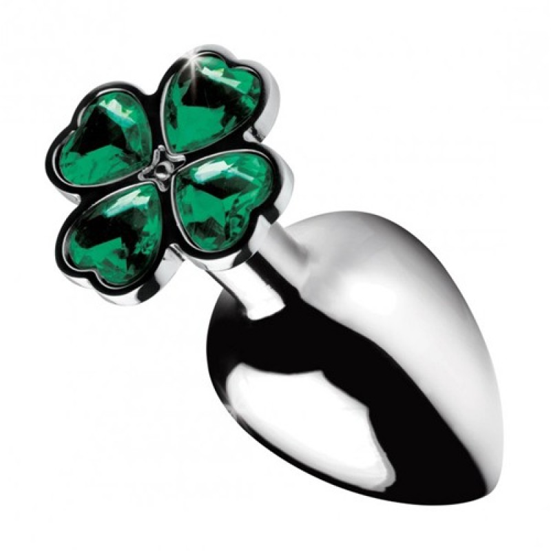 Booty Sparks Butt Plug With Jewel Booty Sparks Lucky Clover Silver/Green Non-Vibrating butt plugs