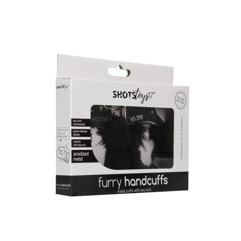 Shots Toys Furry Handcuffs Shots Black Metal handcuffs