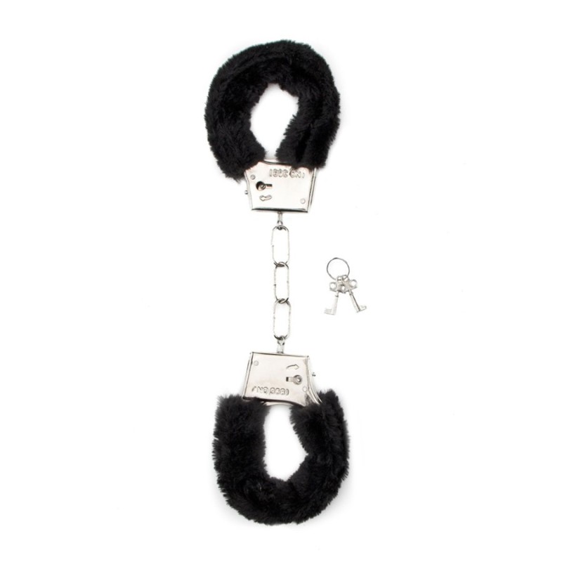 Shots Toys Furry Handcuffs Shots Black Metal handcuffs