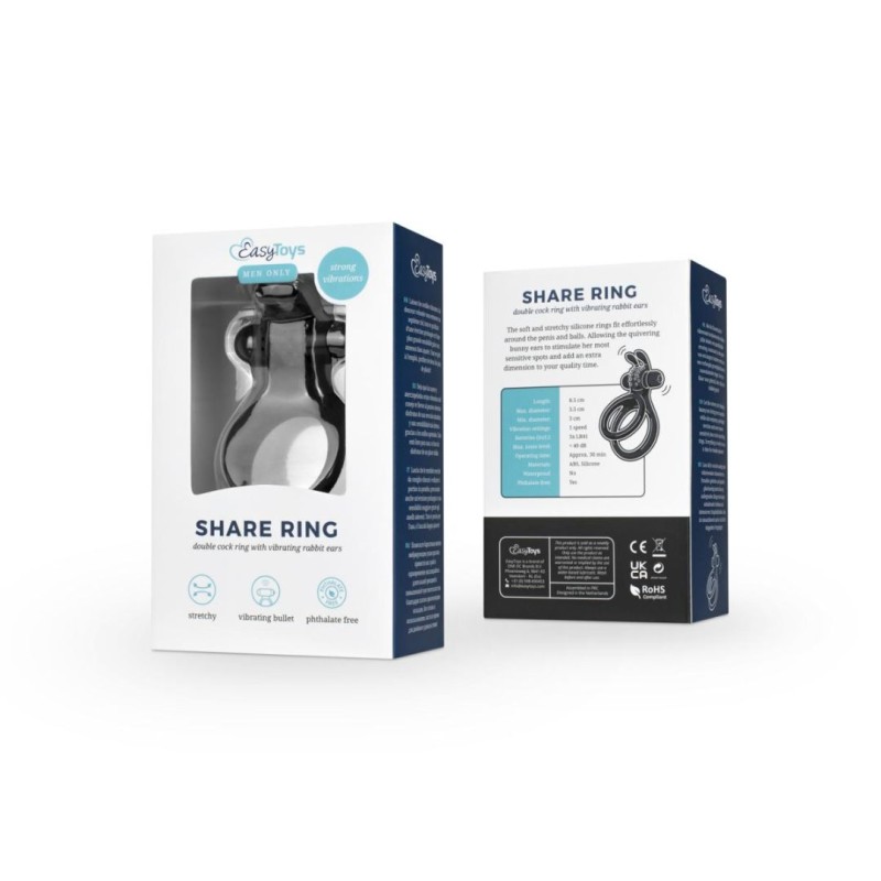 Easytoys – Men Only Cock Ring Easytoys Double Vibrating With Rabbit Ears Black Cock Rings