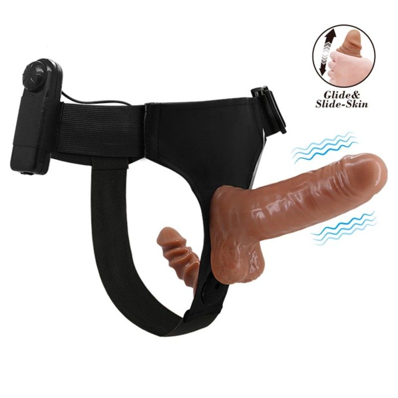 Baile Δονούμενο Διπλό Strap-on Ultra Passionate 7 Baile Μπεζ Γυναικεία Strap-On
