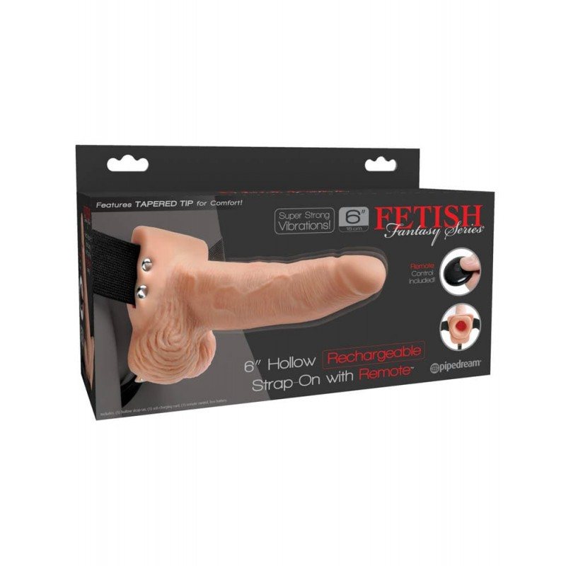 Fetish Fantasy Series Επαναφορτιζόμενο Κούφιο Strap-On με Τηλεχειριστήριο Fetish Fantasy Μπεζ Γυναικεία Strap-On