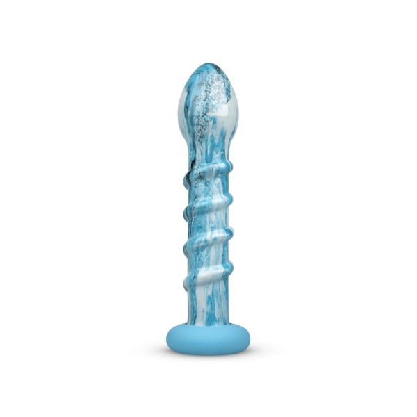 Glass Dildo Gildo Ocean Wave 17.9cm Blue