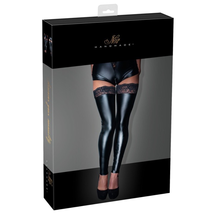 Noir Handmade Κάλτσες Wetlook με Δαντέλα Noir Handmade Μαύρες Κάλτσες