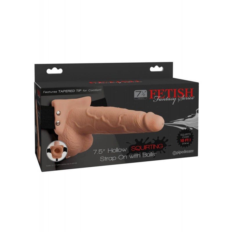 Fetish Fantasy Series Κούφιο Strap-On Εκσπερμάτισης με Ορχεις Fetish Fantasy Μπεζ Γυναικεία Strap-On