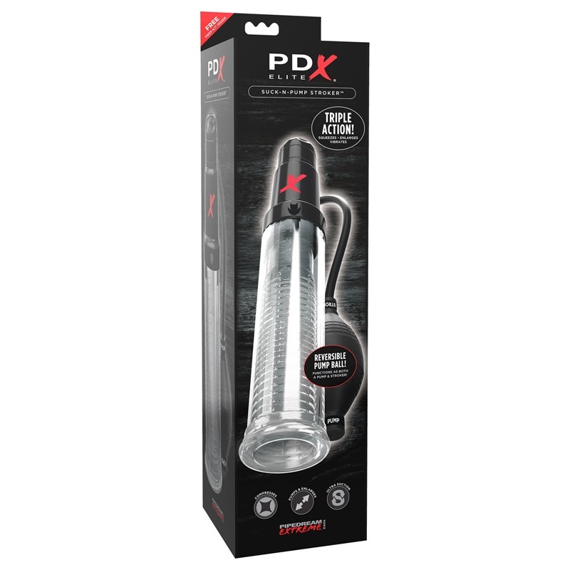 Pipedream Extreme Μεγεθυντής Πέους με Δόνηση Suck-N-Pump Stroker Διαφανής Μεγεθυντές Πέους