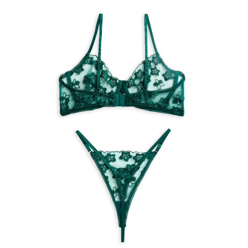 2 Piece Floral Stretch Lace Set Modern Ocean Green Modern Ocean 2 Piece Floral Stretch Lace Set Modern Ocean Green Underwear Set