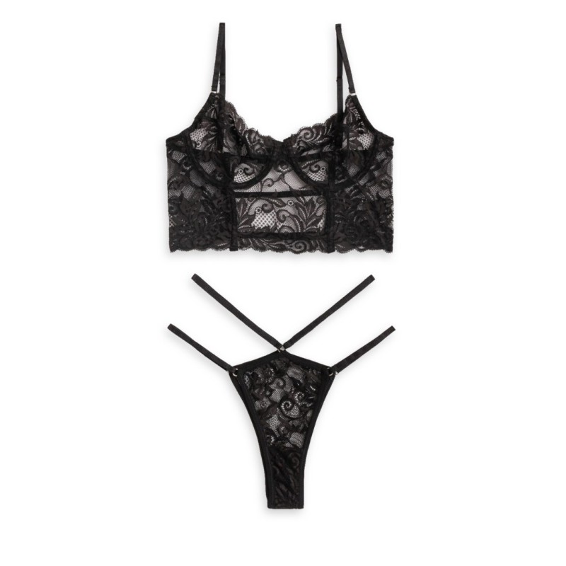 2 Piece Set Lace Bandeau Modern Ocean Black Modern Ocean 2 Piece Set Lace Bandeau Modern Ocean Black Underwear Set