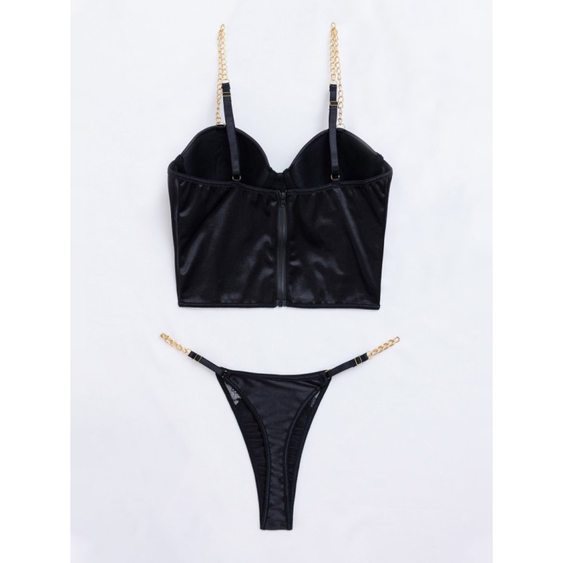 2 Piece Set Satin Chain Bandeau Modern Ocean Black Modern Ocean 2 Piece Set Satin Chain Bandeau Modern Ocean Black Underwear Set