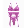 Modern Ocean 3 Piece Romantic Set with Adjustable Suspender Belt Modern Ocean Purple Underwear Set