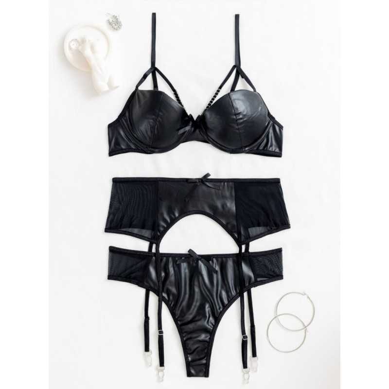 Leather Look Set Modern Ocean Black Modern Ocean Leather Look Set Modern Ocean Black Underwear Set