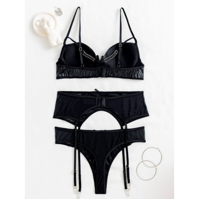 Leather Look Set Modern Ocean Black Modern Ocean Leather Look Set Modern Ocean Black Underwear Set