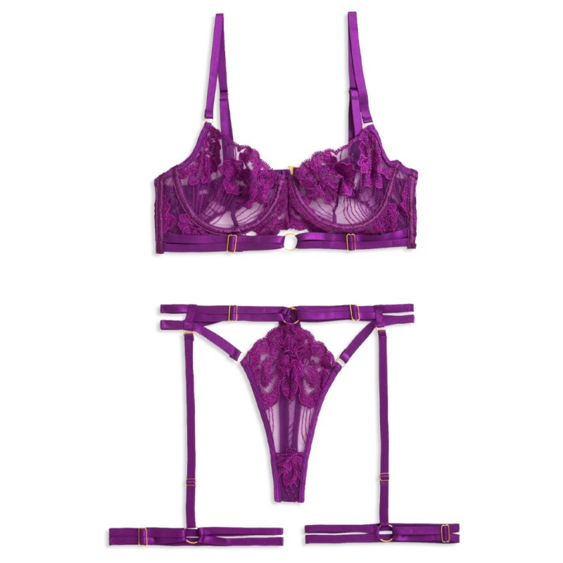 Playful Set with Suspender Belt & Leg Straps Purple Modern Ocean Playful Set with Suspender Belt & Leg Straps Purple Underwear Set