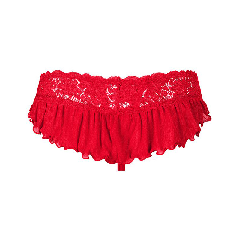 Obsessive Lace Thong With Pleated Mesh Obsessive 863 Red Strings
