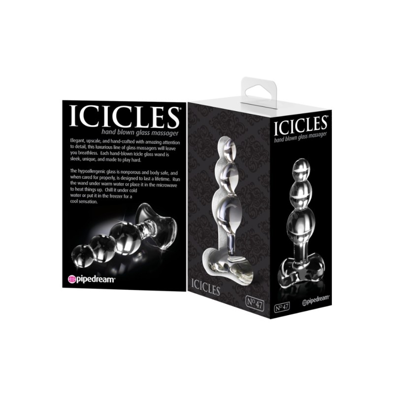 Pipedream Glass Butt Plug Icicles No. 47 Clear Non-Vibrating butt plugs