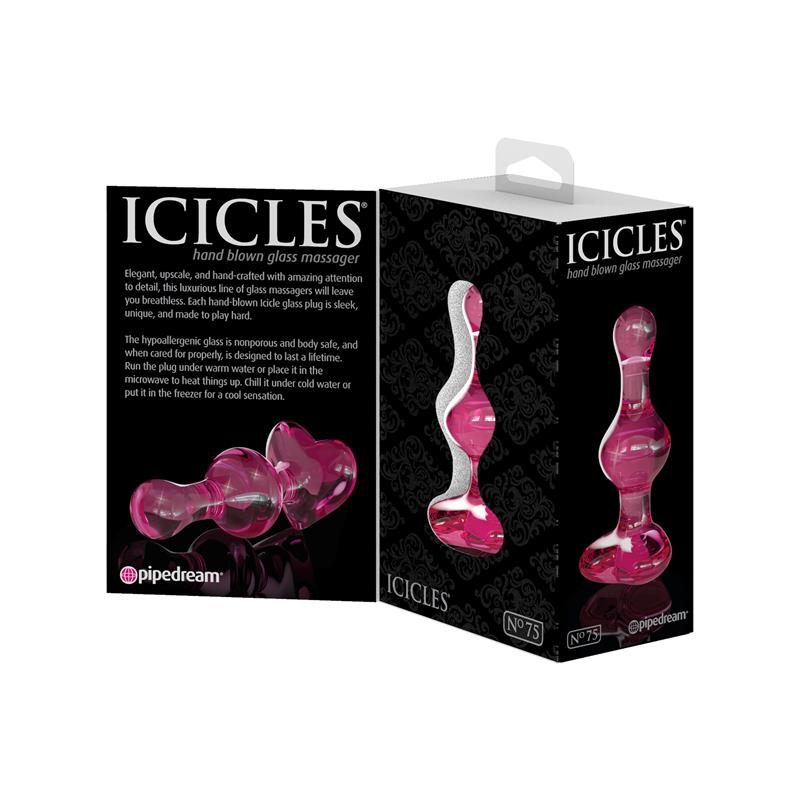 Pipedream Glass Butt Plug Icicles No. 75 Pink Non-Vibrating butt plugs