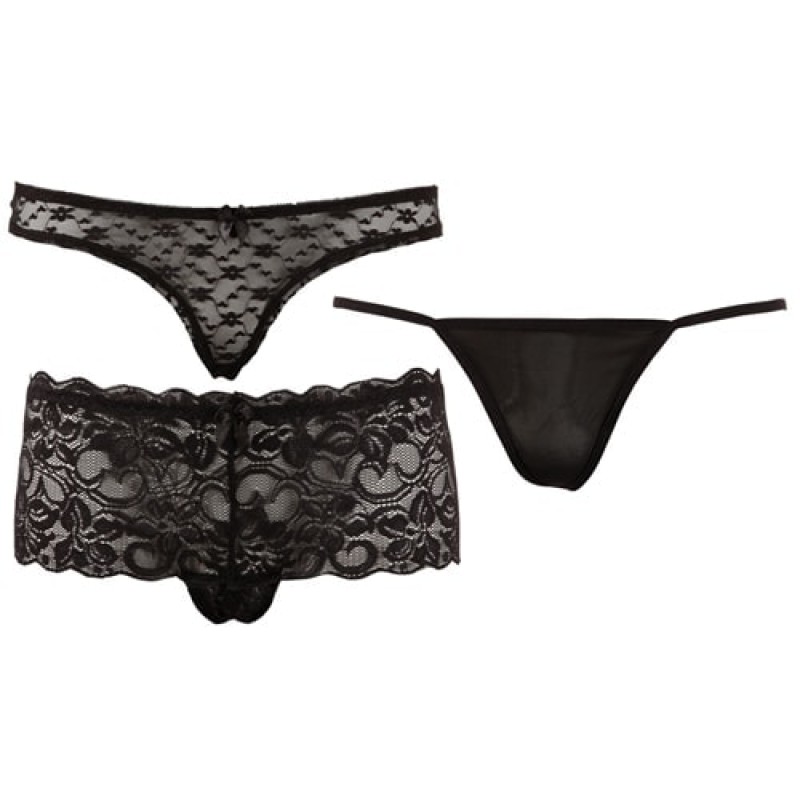 Cottelli Collection Σέξι Σετ Εσωρούχων 3τμχ Cottelli Collection Μαύρο Strings