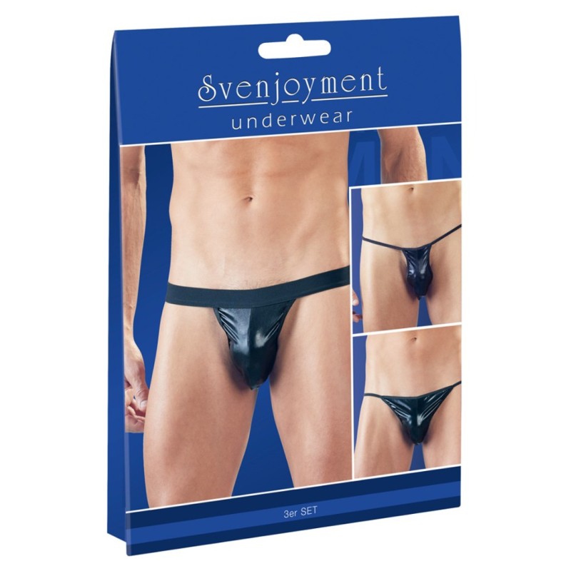Svenjoyment Underwear Mens 3-Piece Wetlook String Set Svenjoyment Black Strings