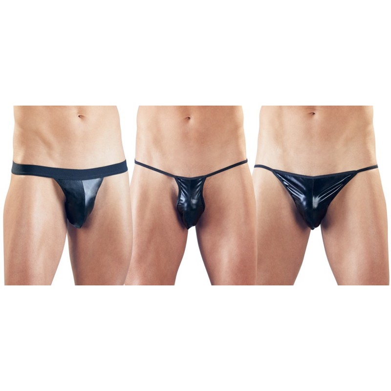 Svenjoyment Underwear Mens 3-Piece Wetlook String Set Svenjoyment Black Strings