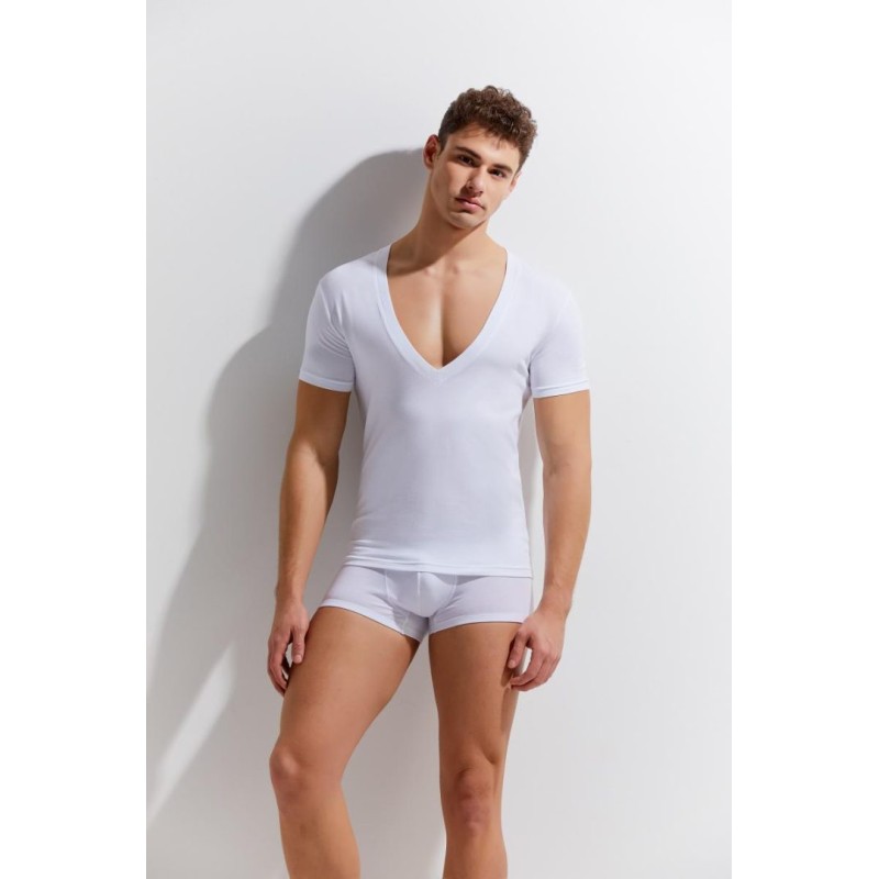 Mens T-Shirt With Deep V-Neck Gauvine White