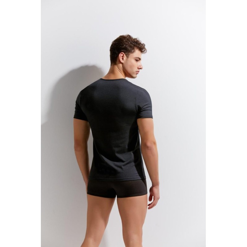 Mens T-Shirt With Deep V-Neck Gauvine Black