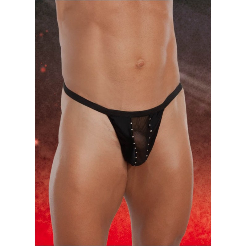 Mens Transparent String with Strass Softline Black