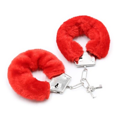 Furry Metal Handcuffs Intoyou Red