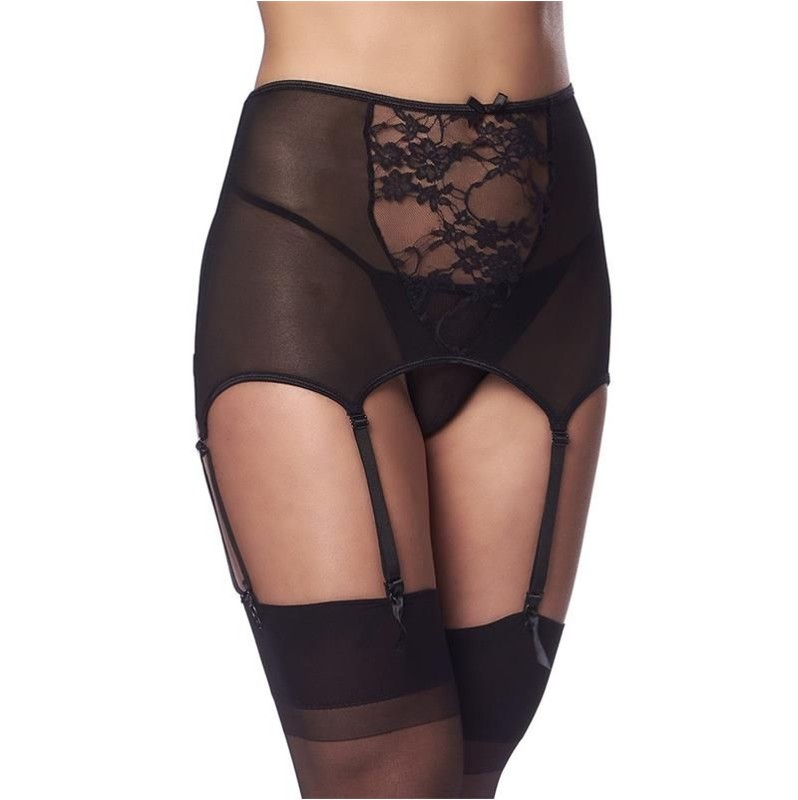 Wide Garter Belt with Stocking & Thong Amorable Black