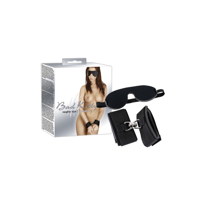 Bondage Set Bad Kitty Wristcuffs & Eyemask Black