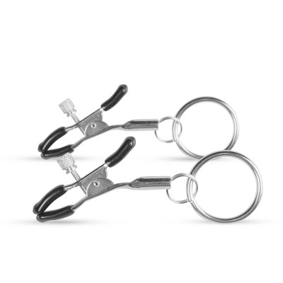 Metal Nipple Clamps With Ring Easytoys Black Metal Nipple Clamps With Ring Easytoys Black