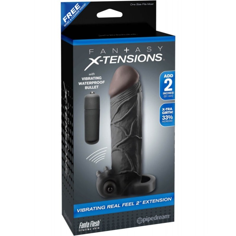 Vibrating Penis Sleeve Fantasy X-tensions Real Feel Black