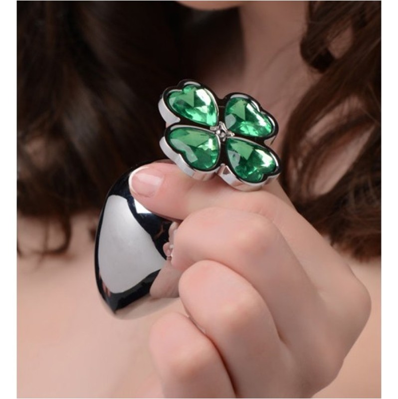 Butt Plug With Jewel Booty Sparks Lucky Clover Silver/Green