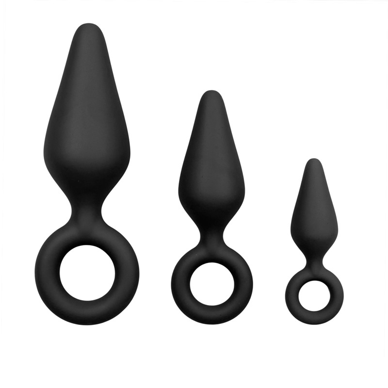 Butt Plug Set Easytoys With Pull Ring Black Butt Plug Set Easytoys With Pull Ring Black