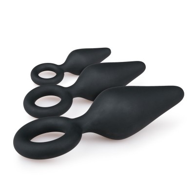 Butt Plug Set Easytoys With Pull Ring Black Butt Plug Set Easytoys With Pull Ring Black