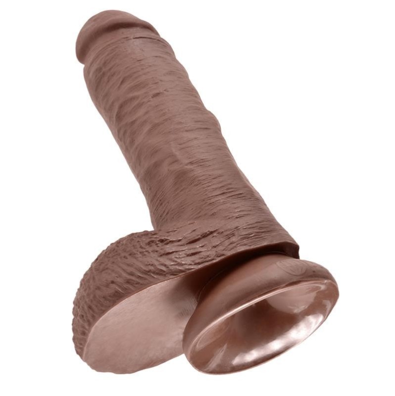 Realistic Dildo King Cock With Balls 20cm Brown