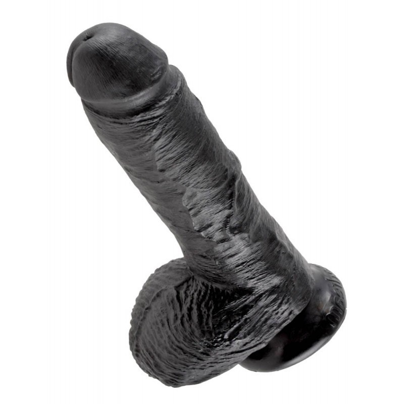 Realistic Dildo King Cock With Balls 20cm Black Realistic Dildo King Cock With Balls 20cm Black