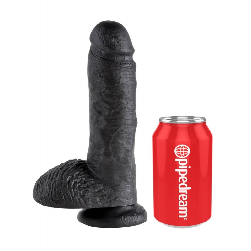 Realistic Dildo King Cock With Balls 20cm Black Realistic Dildo King Cock With Balls 20cm Black