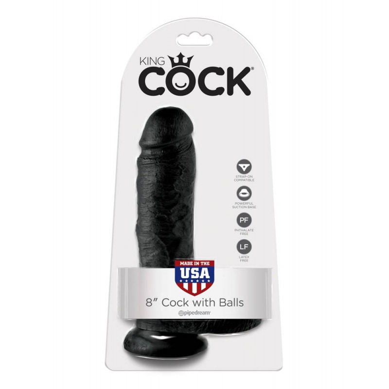Realistic Dildo King Cock With Balls 20cm Black Realistic Dildo King Cock With Balls 20cm Black