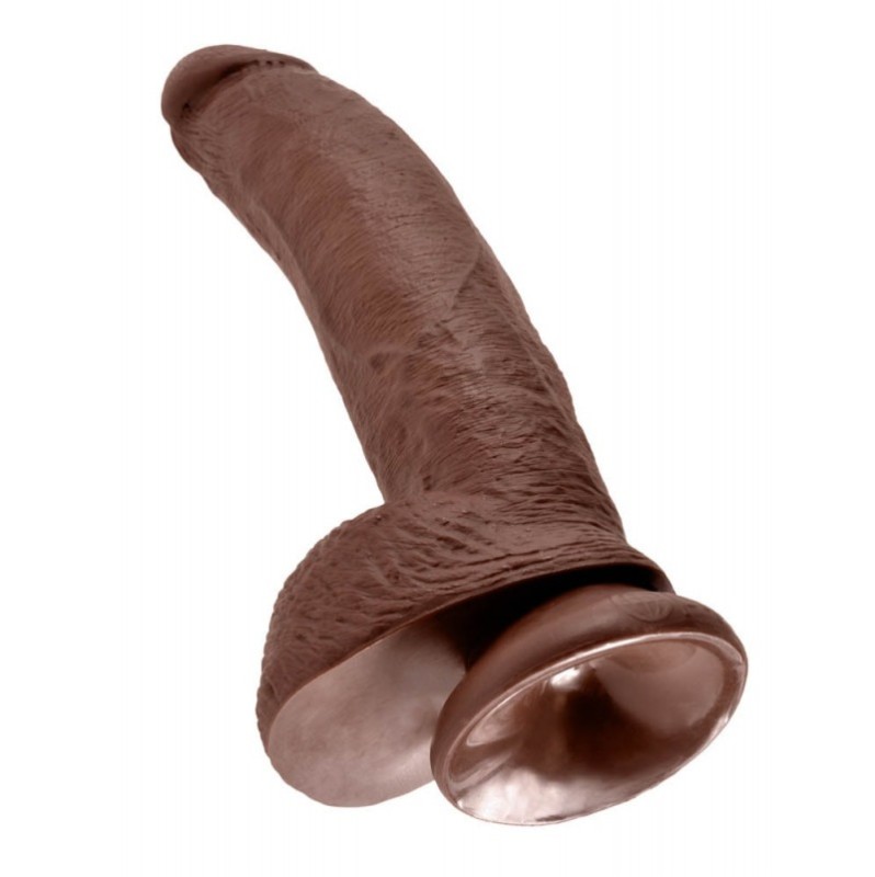 Realistic Dildo King Cock With Balls 23cm Brown