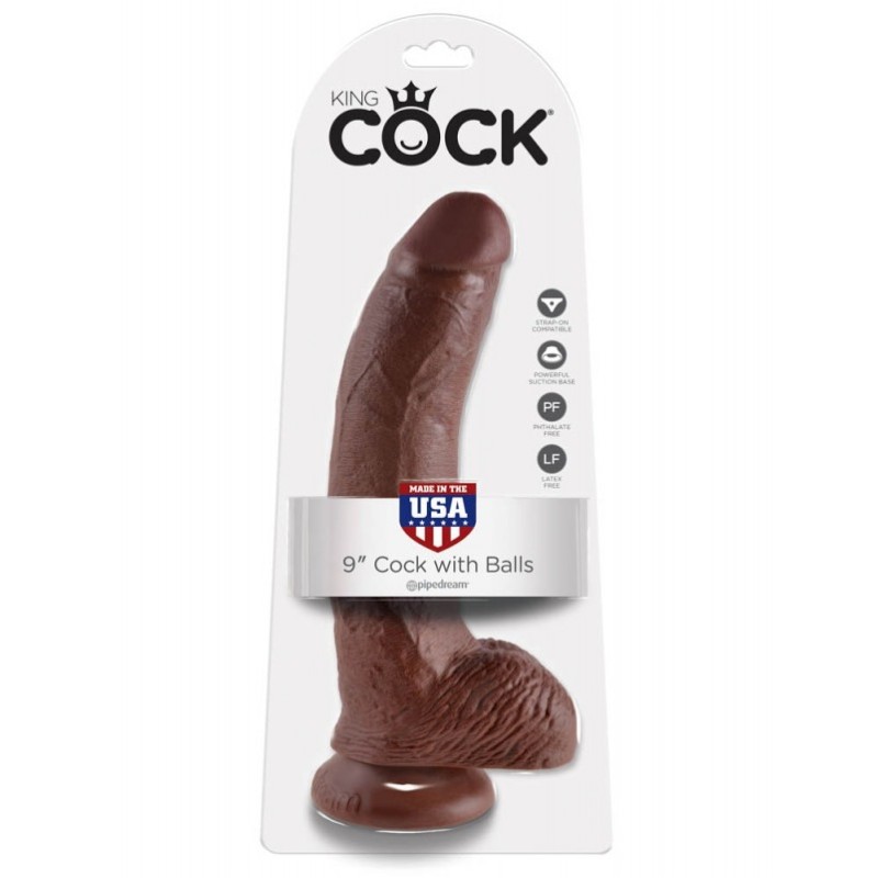 Realistic Dildo King Cock With Balls 23cm Brown