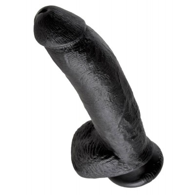 Realistic Dildo King Cock With Balls 23cm Black Realistic Dildo King Cock With Balls 23cm Black