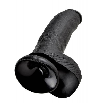 Realistic Dildo King Cock With Balls 23cm Black Realistic Dildo King Cock With Balls 23cm Black