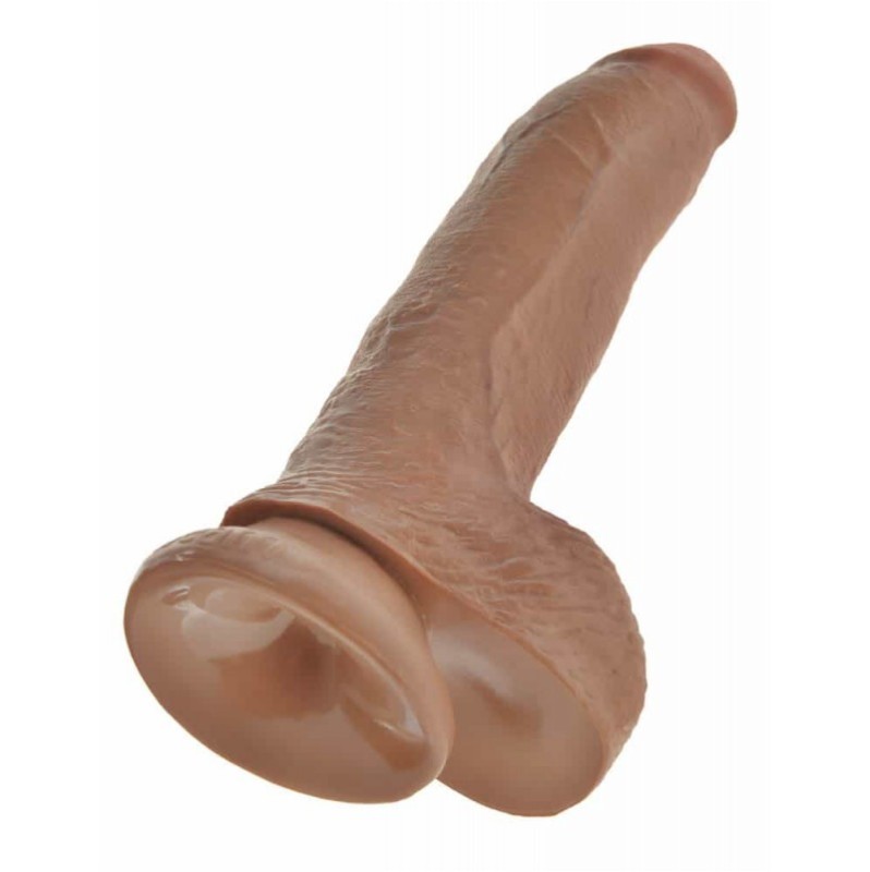 Realistic Dildo King Cock With Balls 23cm Tan