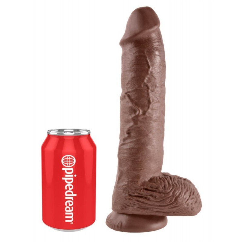 Realistic Dildo King Cock With Balls 25cm Brown