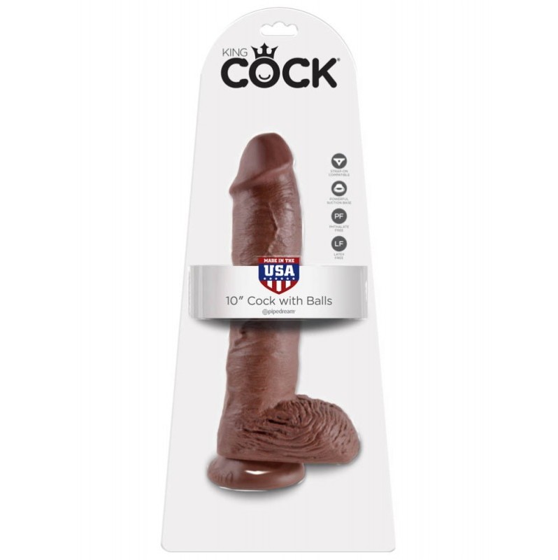 Realistic Dildo King Cock With Balls 25cm Brown