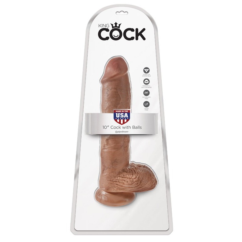 Realistic Dildo King Cock With Balls 25cm Tan