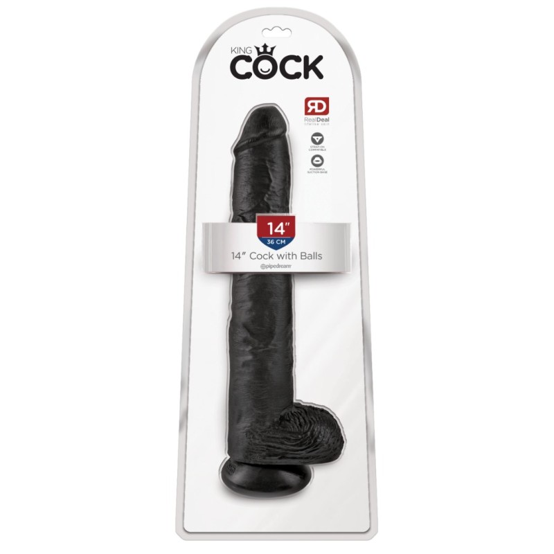 Realistic Dildo King Cock With Balls 35.6cm Black Realistic Dildo King Cock With Balls 35.6cm Black